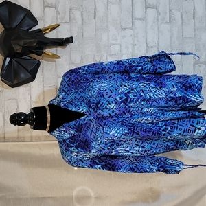 Blue Printed Button Down Blouse/Top Size XL